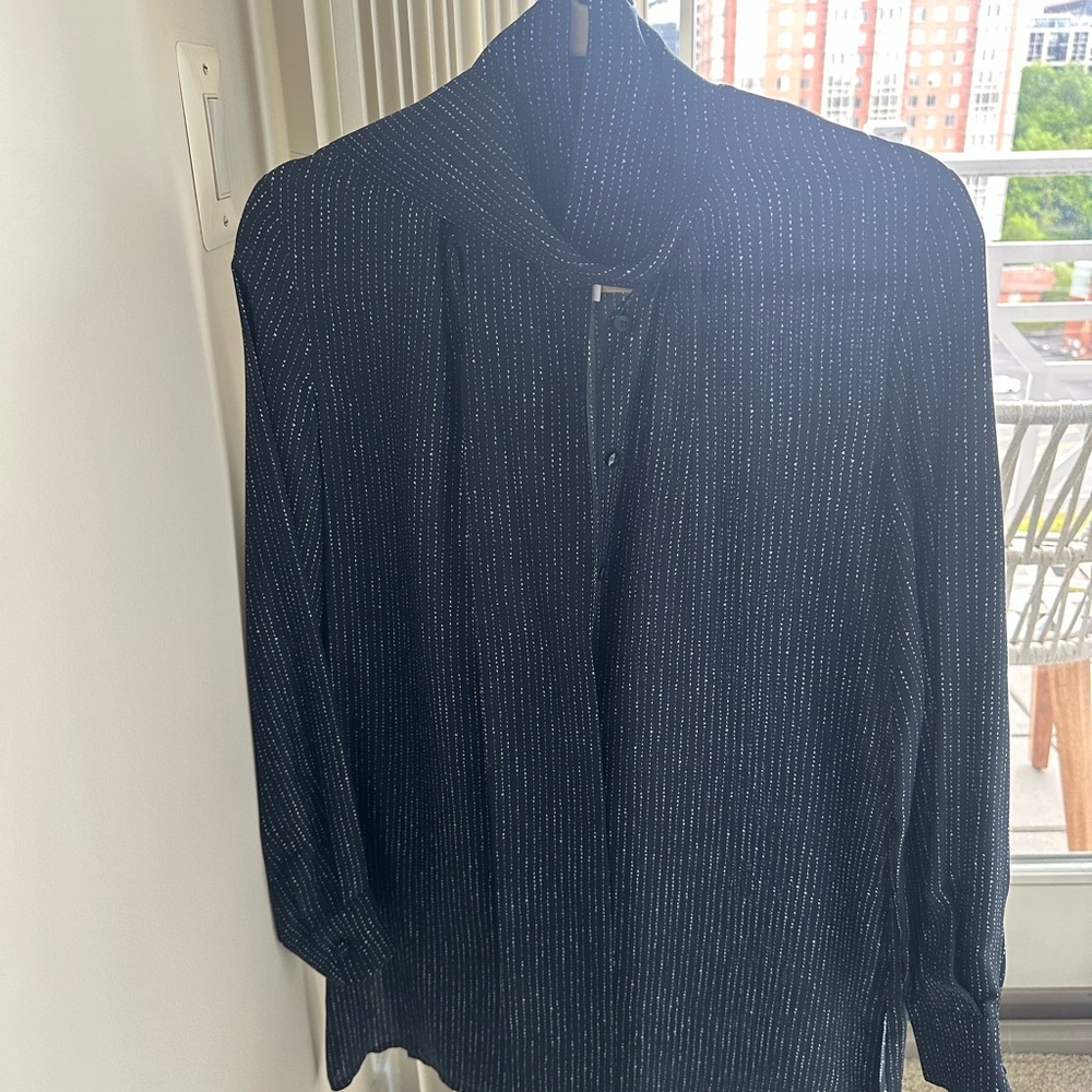 Max Mara Made in Italy Silk Tie Neck Shirt / Tunic  - Navy